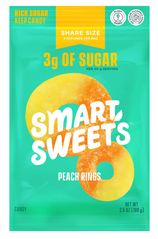 스마트스위츠 Smart Sweets Non-GMO 슈가/글루텐-프리 피치 링 (복숭아 구미) 100g *100% 천연성분*