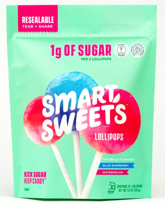 스마트스위츠 Smart Sweets Non-GMO 슈가/글루텐-프리 수박 & 블루라즈베리 롤리팝 86g *100% 천연성분*