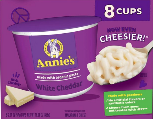 애니스 Annie's Non-GMO rBST-프리 화이트체다 맥앤치즈 전자렌지 컵 57g 8ct (456g)