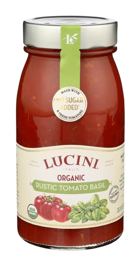 루치니 Lucini 유기농/Non-GMO 방부제/슈가-프리 러스틱 토마토 & 바질 소스 750g