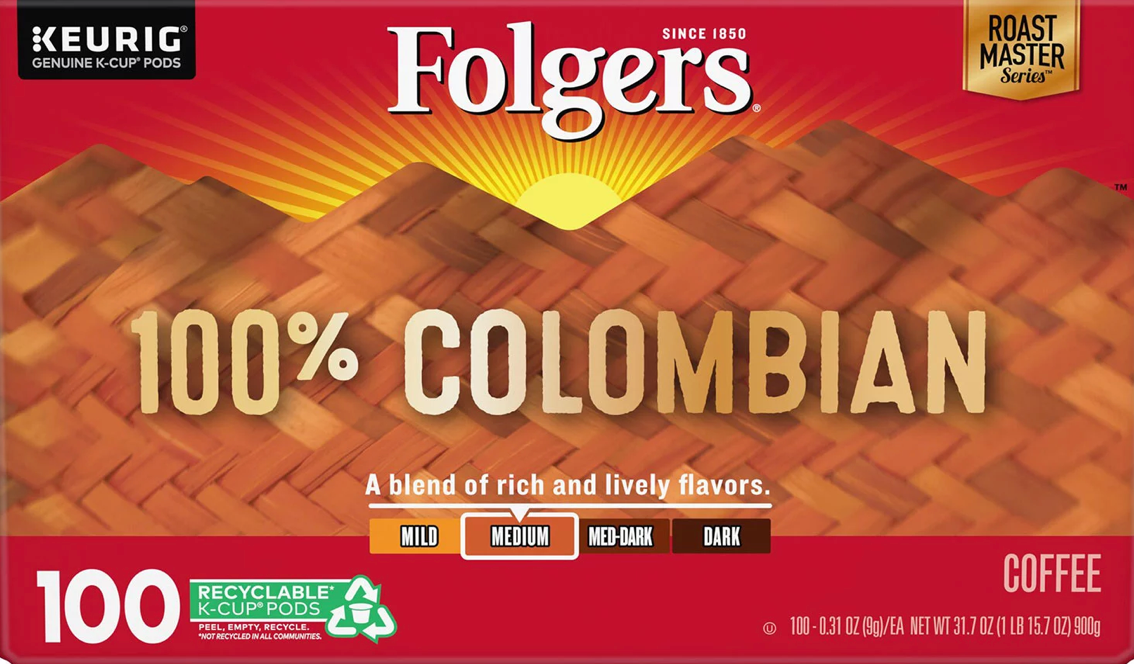 폴저스 Folgers 100% 콜럼비안 커피 K-컵 100pc (800g)