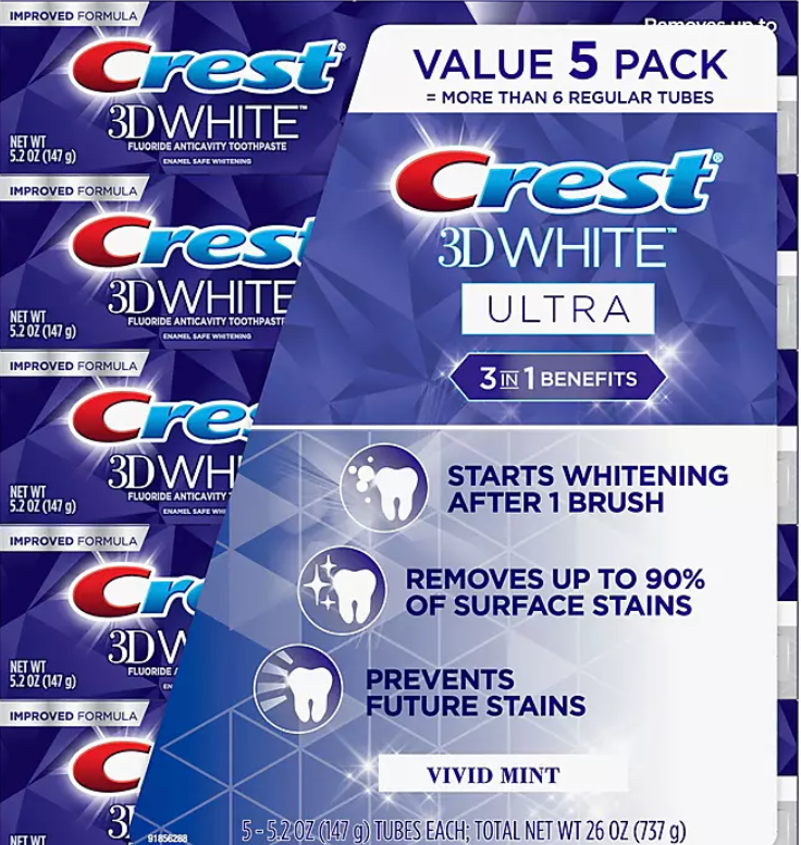 12+ P&G 크레스트 Crest 3D 화이트 울트라 미백 치약 147g 5개 (737g)