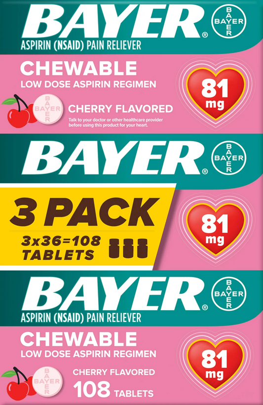 바이엘 Bayer 아스피린 81mg 츄어블 딸기맛 36정 3ct (108정)