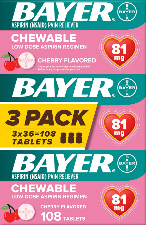 바이엘 Bayer 아스피린 81mg 츄어블 딸기맛 36정 3개 (108정)