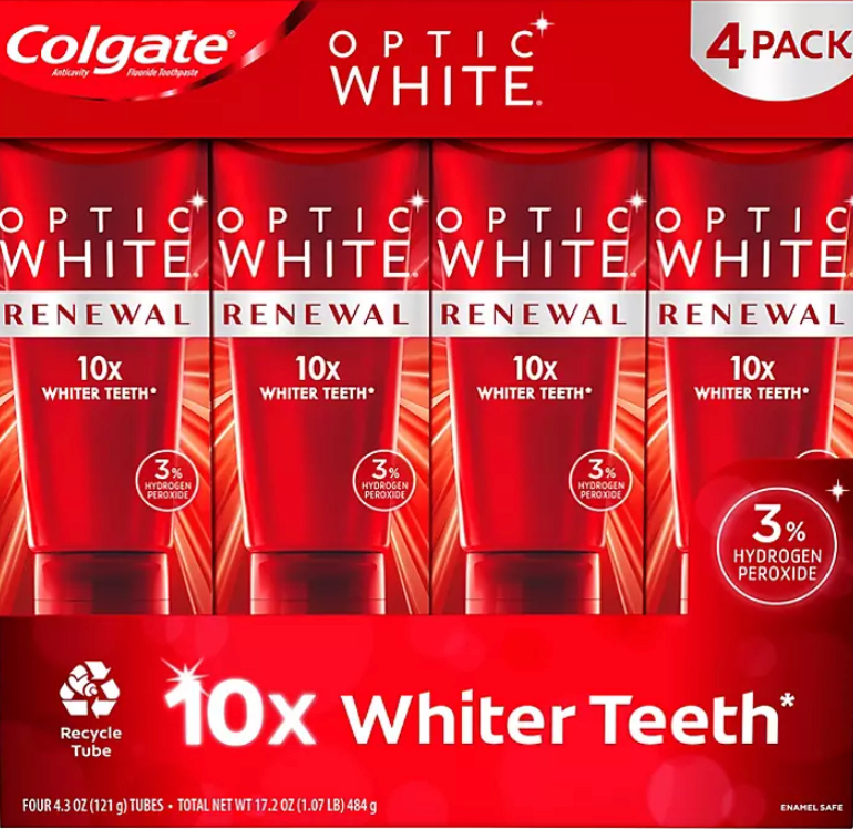 2+ 콜게이트 Colgate 옵틱화이트 리뉴얼 하이임팩트 미백 치약 116g 4개 (464g) *과산화수소 3%*