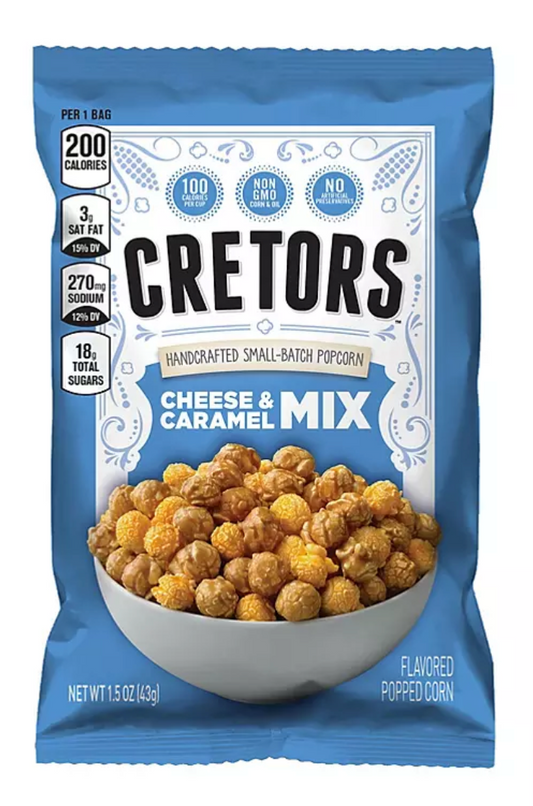 크레터스  Cretors Non-GMO 수제 치즈 & 카라멜 팝콘 싱글 43g 24ct (1.03kg)