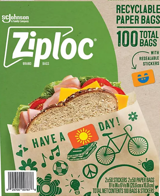 집락 Ziploc BPA-프리 종이 샌드위치백 20 x 16cm 50매 2ct (100매)
