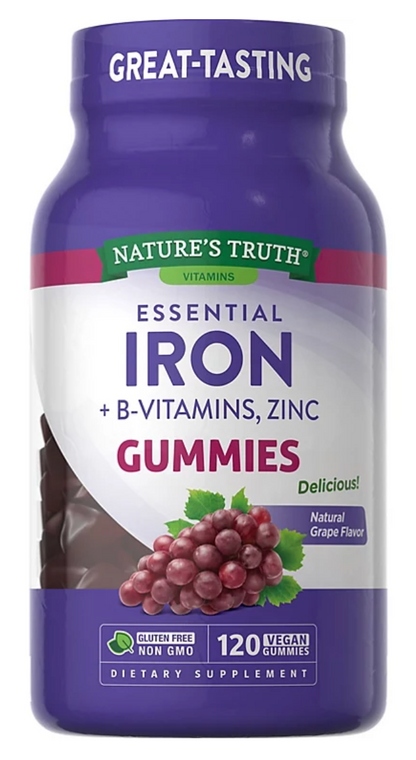 네이처스트루쓰 Non-GMO 젤라틴-프리 철분 6mg + B12 아연 거미 120정