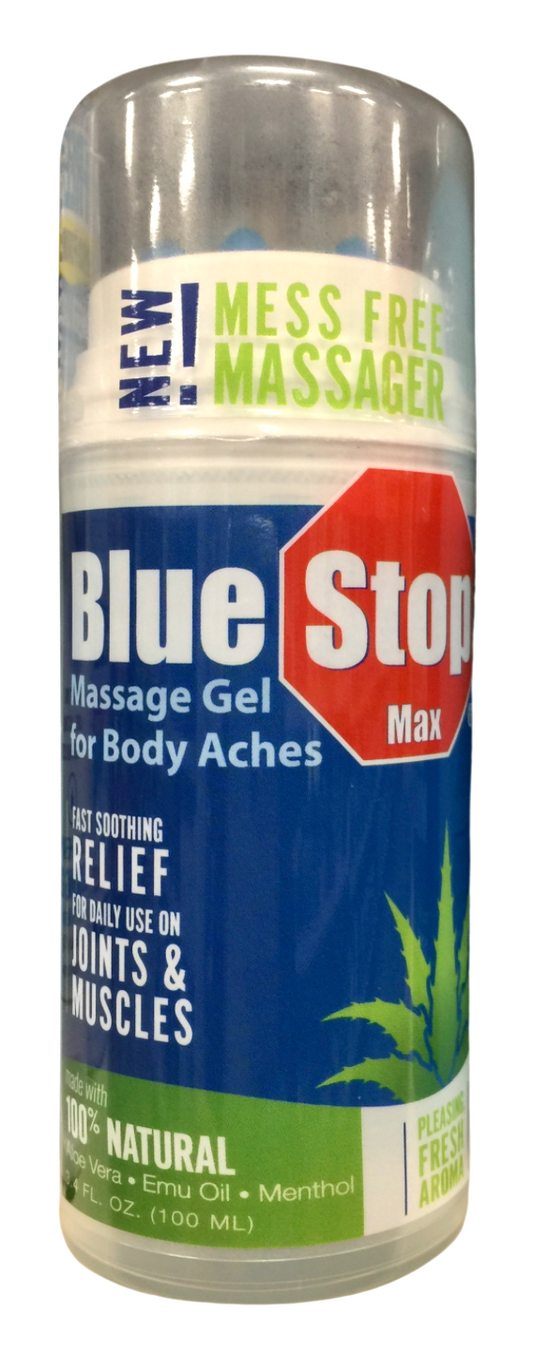 블루스탑 Blue Stop 맥스 소염제/알콜-프리 100% 천연 통증 맛사지 스틱 100ml *글루코사민/유황/에뮤오일*