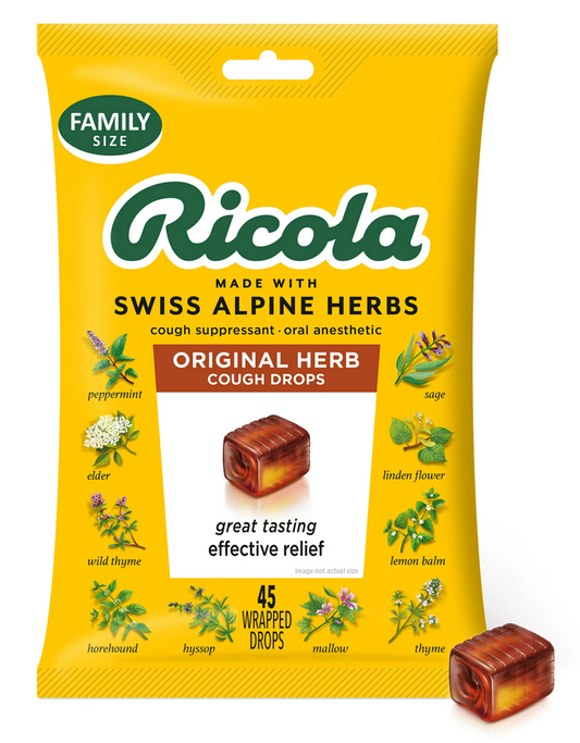 6+ 리콜라 Ricola GMO-프리 오리지널 기침 드롭 45pc