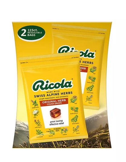 6+ 리콜라 Ricola GMO-프리 오리지널 기침 드롭 115pc 2개 (230pc)