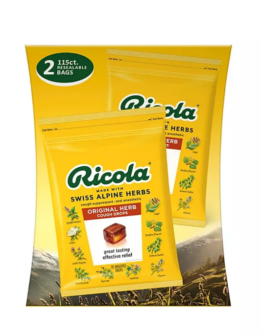 6+ 리콜라 Ricola GMO-프리 오리지널 기침 드롭 115pc 2ct (230pc)