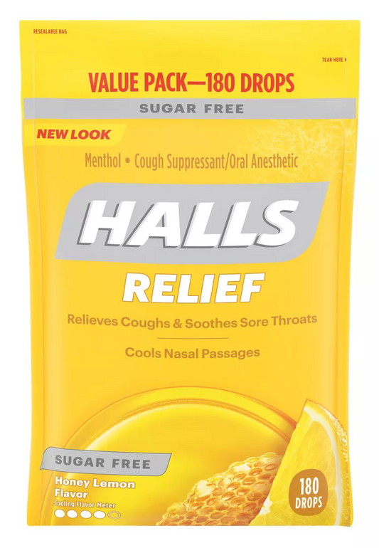 5+ 홀스 Halls 슈가-프리 기침•인후통 허니 & 레몬 드롭 180pc