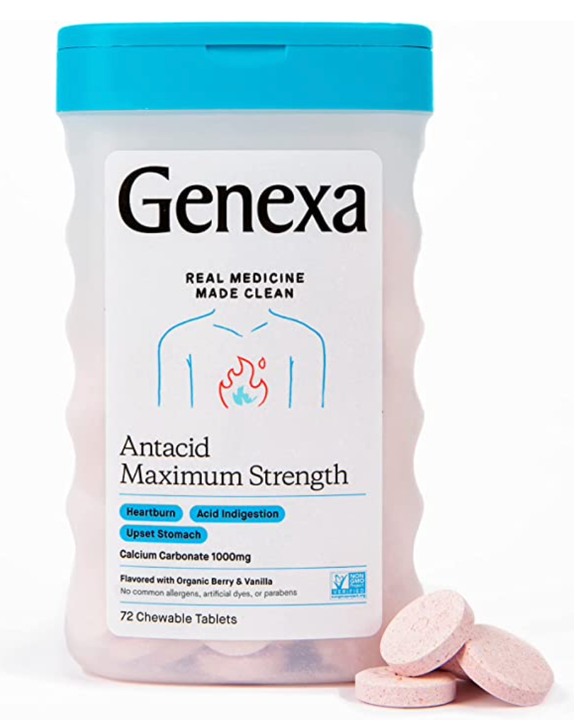 12+ 제넥사 Genexa Non-GMO 방부제/탈크-프리 탄산칼슘 1000mg 위산중화 츄어블 72정