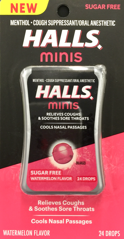 5+ 홀스 Halls 슈가-프리 기침•인후통 미니 드롭 Watermelon 24pc 8팩 (192정)