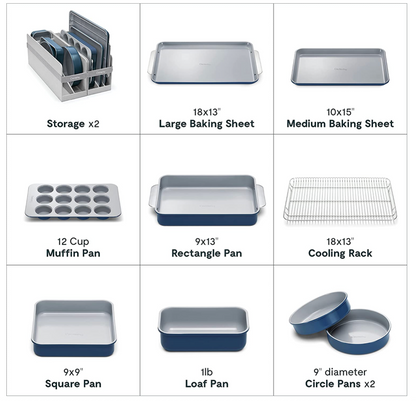 캐러웨이 Caraway PTFE/PFOA/납/카드뮴-프리 무독성 무화학성분 논스틱 오븐웨어 세트 Navy 11pc