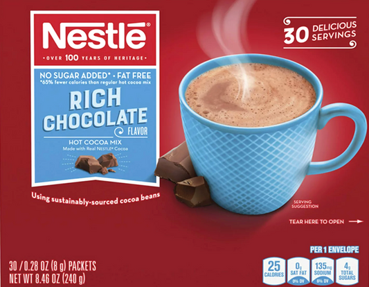 네슬레 Nestle 슈가-프리 25칼로리 리치 밀크초콜렛 핫코코아 30팩 (240g)