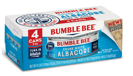 범블비 Bumble Bee Non-GMO 알바코어 참치 청크 화이트 in 워터 142g 4ct (568g)