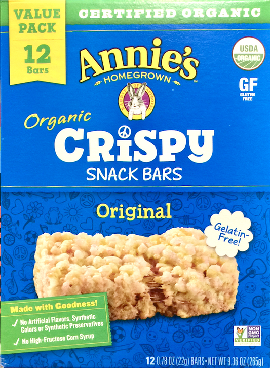 애니스 Annie's 유기농/Non-GMO 글루텐-프리 오리지널 크리스피 스낵바 12ct (265g)