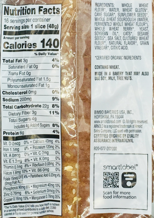 아놀드 Arnold 유기농/Non-GMO 무방부제 100% 홀그레인 (통곡물) 식빵 765g