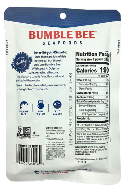 범블비 Bumble Bee Non-GMO 알바코어 참치 파우치 142g 4ct (568g)