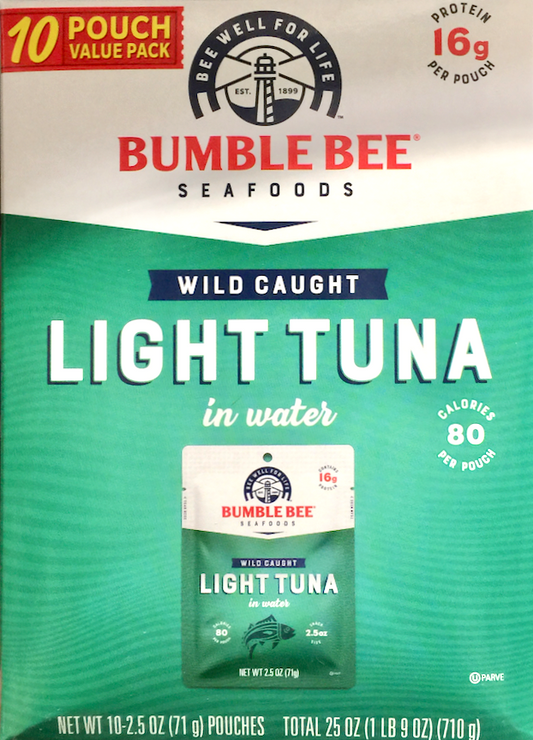범블비 Bumble Bee Non-GMO 라이트 참치 파우치 71g 10ct (710g)