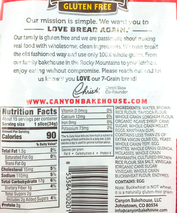 캐년베이크하우스 Canyon Bakehouse Non-GMO 글루텐-프리 7곡 식빵 510g