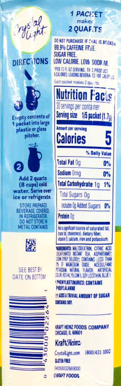 크래프트 Kraft 슈가-프리 크리스탈라이트 레몬 아이스티 디카페인 믹스 1.89L 6ct (42g)