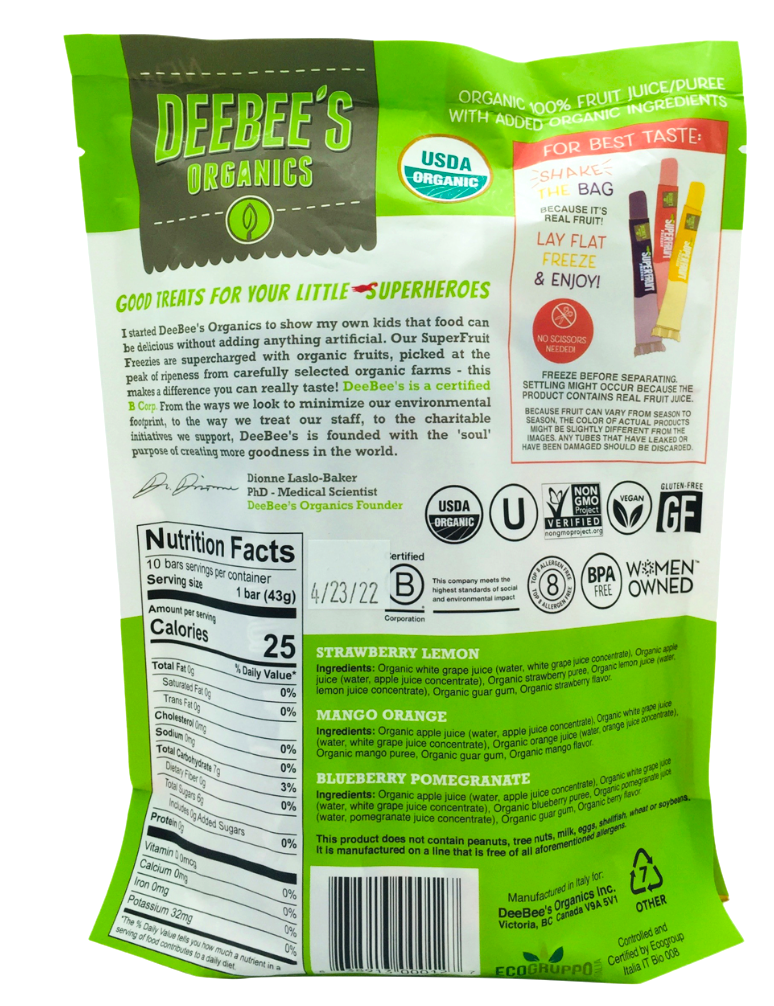 디비 Deebee's 유기농/Non-GMO 프리저 팝 10ct (430g)