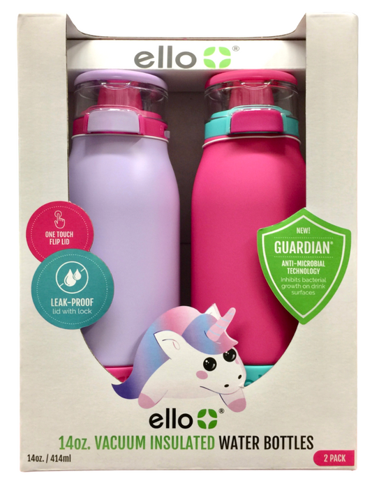 엘로 Ello BPA-프리 18/8 스텐레스 보온•보냉 물병 Pink/Purple 414ml 2ct