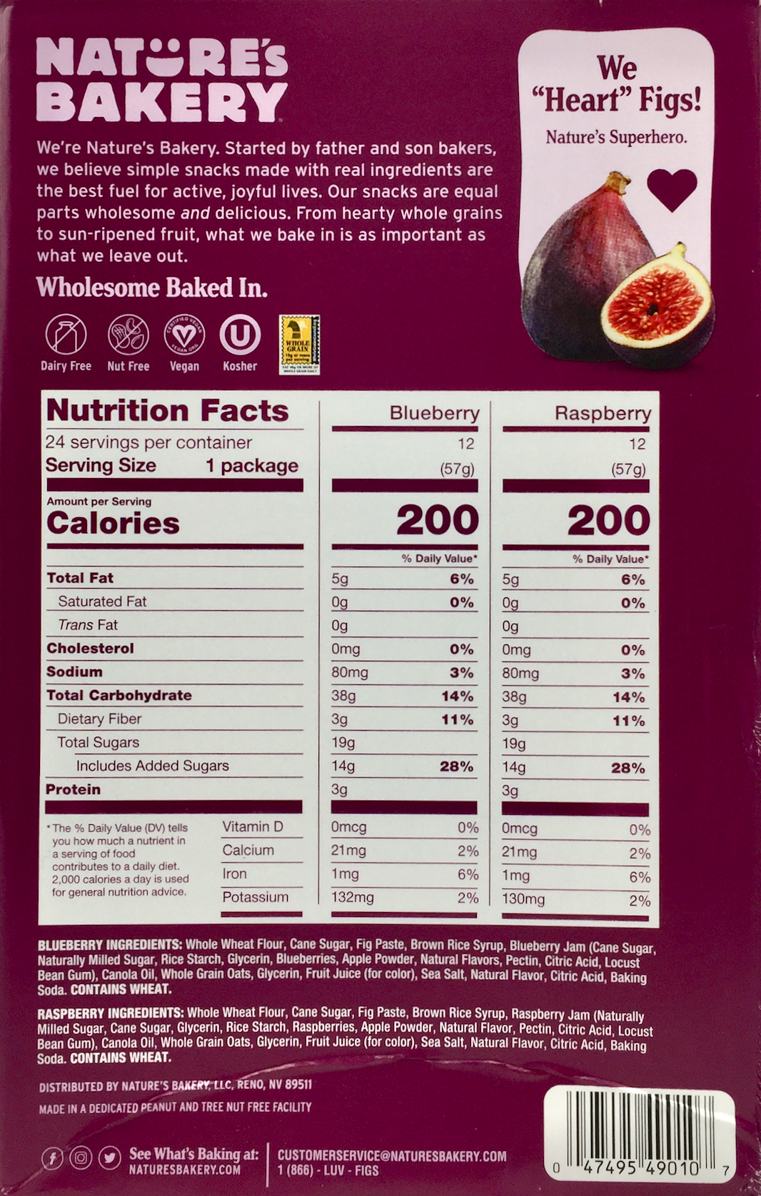 네이처스베이커리 Nature's Bakery Non-GMO 무화과 스낵바 2가지맛 24ct (1.36kg)