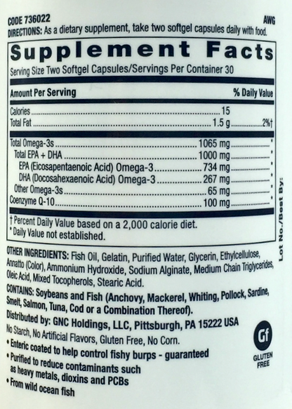 GNC 피시 오일 532mg + 코엔자임 Q10 50mg 60정