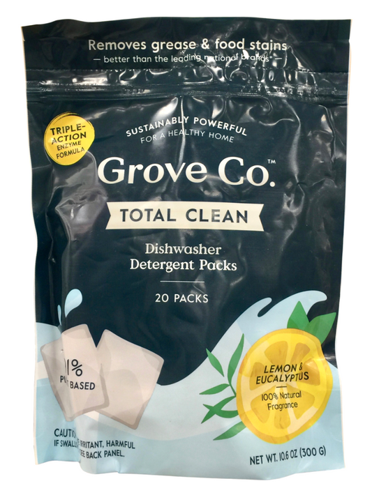 [세이퍼초이스 인증] 그로브 Grove Co. 91% 식물성 식기세척기 세제 Lemon & Eucalyptus 20팩 (300g)