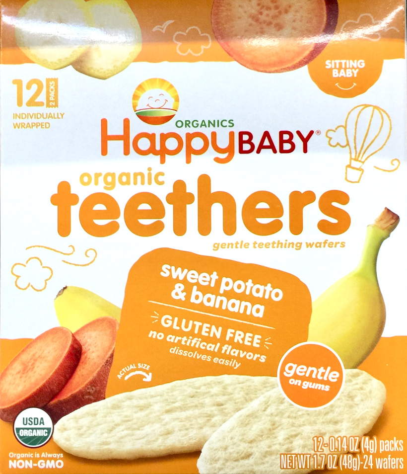 해피베이비 HappyBaby 유기농/Non-GMO 바나나 & 고구마 티더 와퍼 24pc (48g)