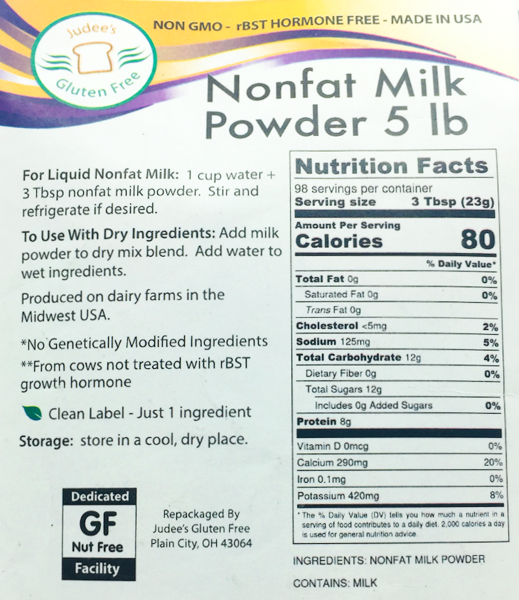 주디스 Judee's Non-GMO/rBST-프리 무지방 분유/우유 가루 2.26kg