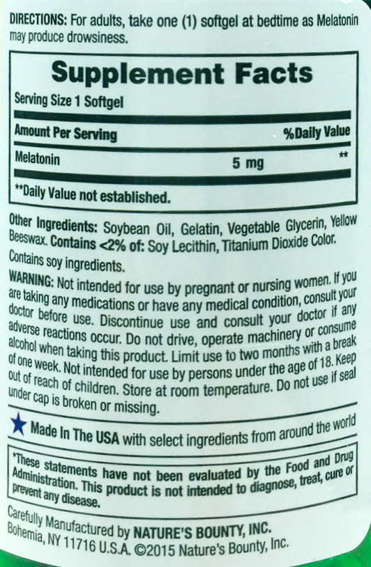 네이처스바운티 Non-GMO 약물-프리 멜라토닌 5mg 속방형 90 액정