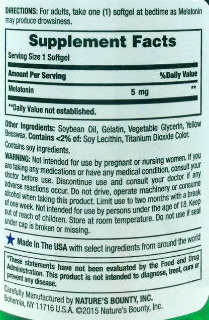 네이처스바운티 Non-GMO 약물-프리 멜라토닌 5mg 속방형 90 액정