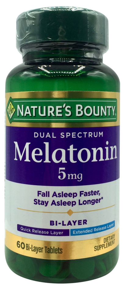 네이처스바운티 Non-GMO 약물-프리 멜라토닌 5mg 바이-레이어 60정