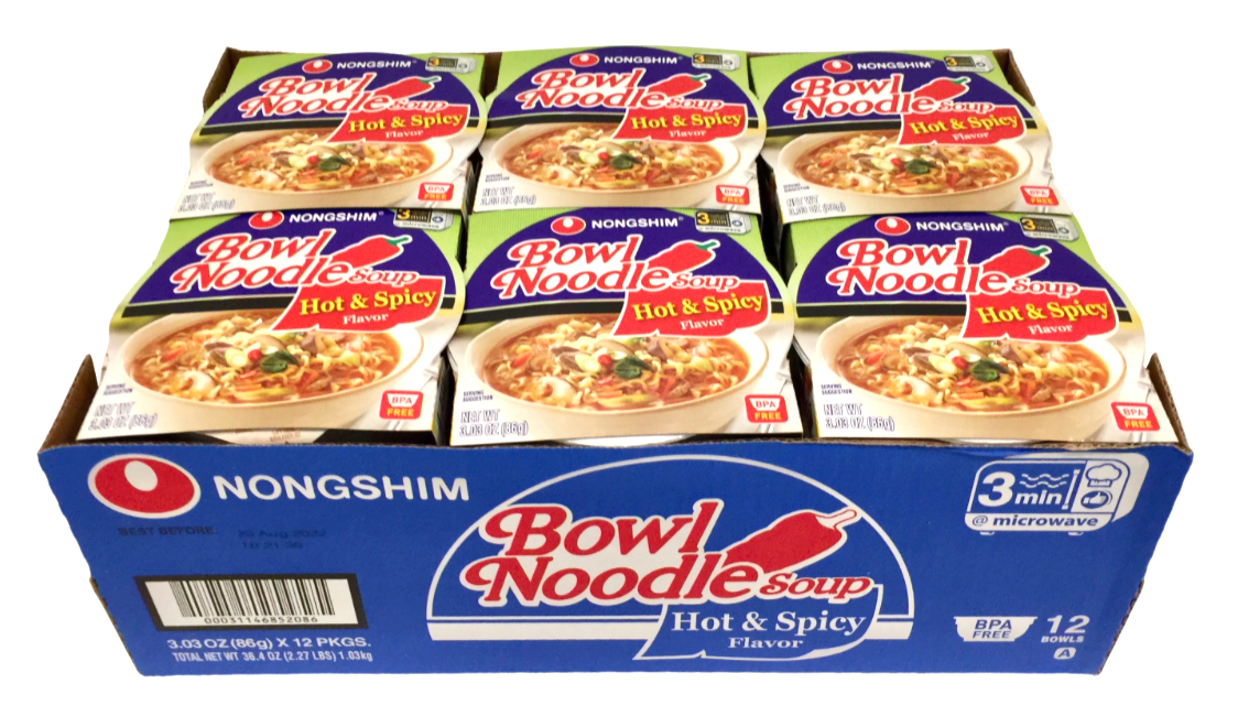 농심 Nongshim 핫 & 스파이시 (육개장) BPA-프리 사발면 86g 18ct (1.54kg)