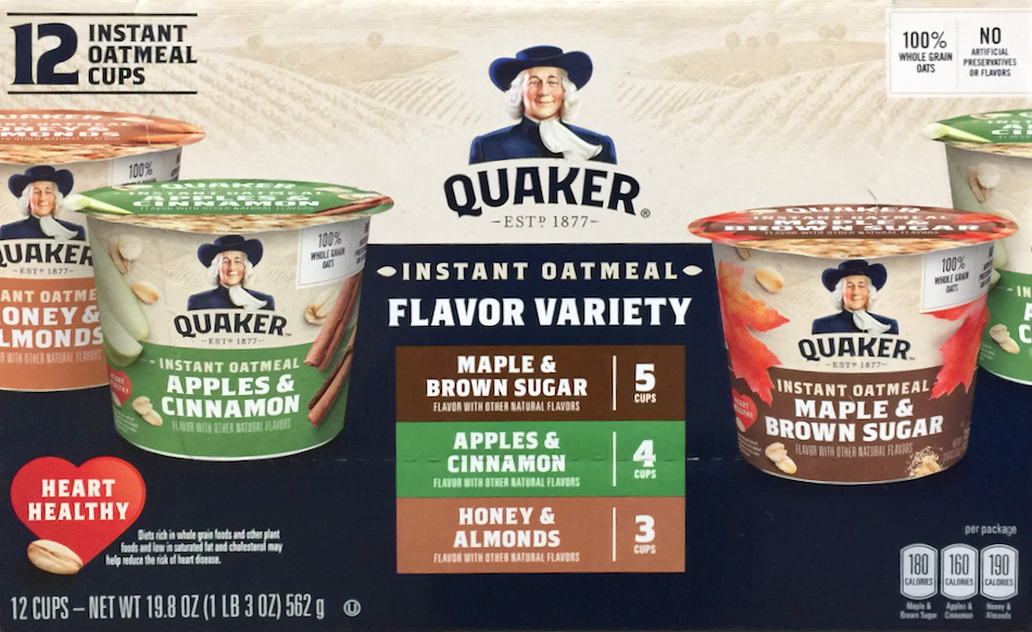 퀘이커 Quaker 인스턴트 오트밀 컵 3가지맛 12개 (562g)