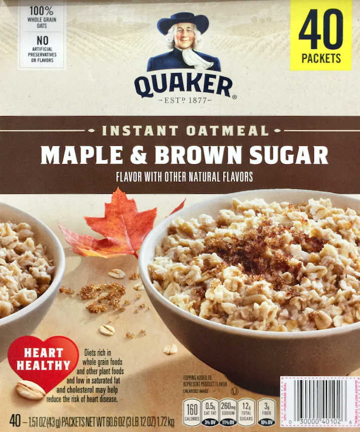 퀘이커 Quaker 메이플 & 브라운 슈가 인스턴트 오트밀 40팩 (1.72kg)