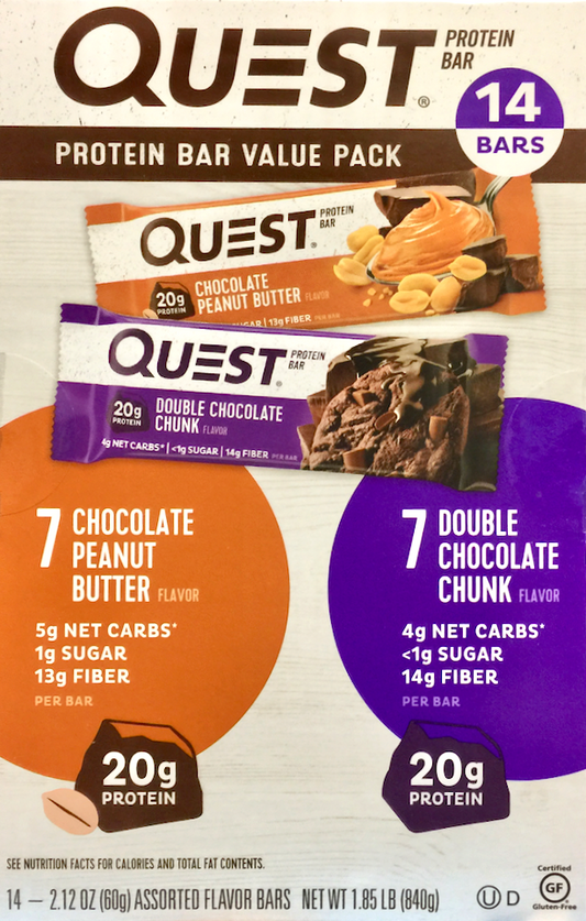 퀘스트 Quest 글루텐-프리 무설탕 초콜렛 단백질바 60g 14ct (840g) *단백질 20g*