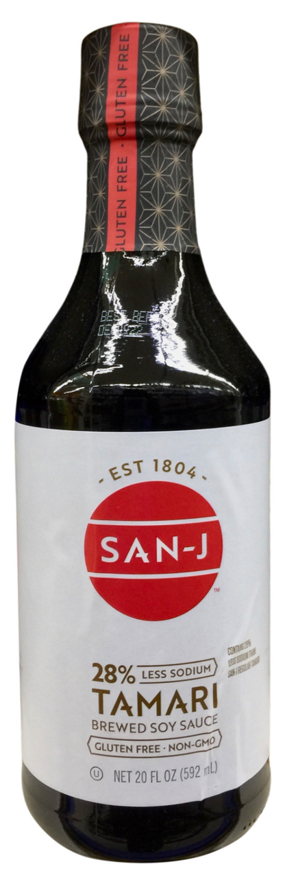 산제이 San-J Non-GMO 글루텐-프리 타마리 28% 저염 간장 592ml