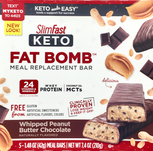 슬림패스트 Slimfast 케토 팻밤 땅콩버터 초콜렛 바 5ct (210g)