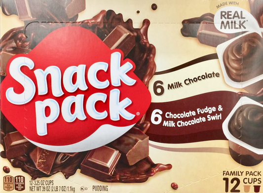 스낵팩 Snack Pack rBST/방부제-프리 초콜렛 푸딩 2가지맛 12컵 (1.1kg)