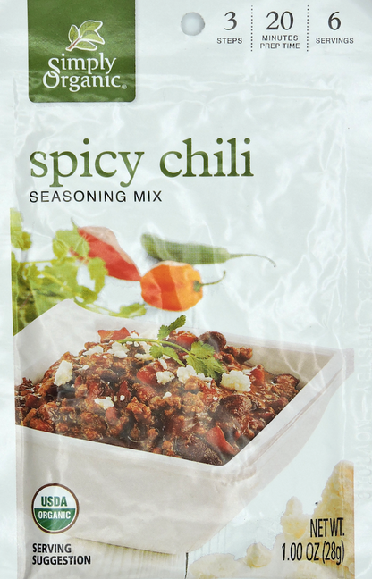 심플리 오가닉 Simply Organic 유기농 칠리 시즈닝 믹스 - 스파이시 28g 12개