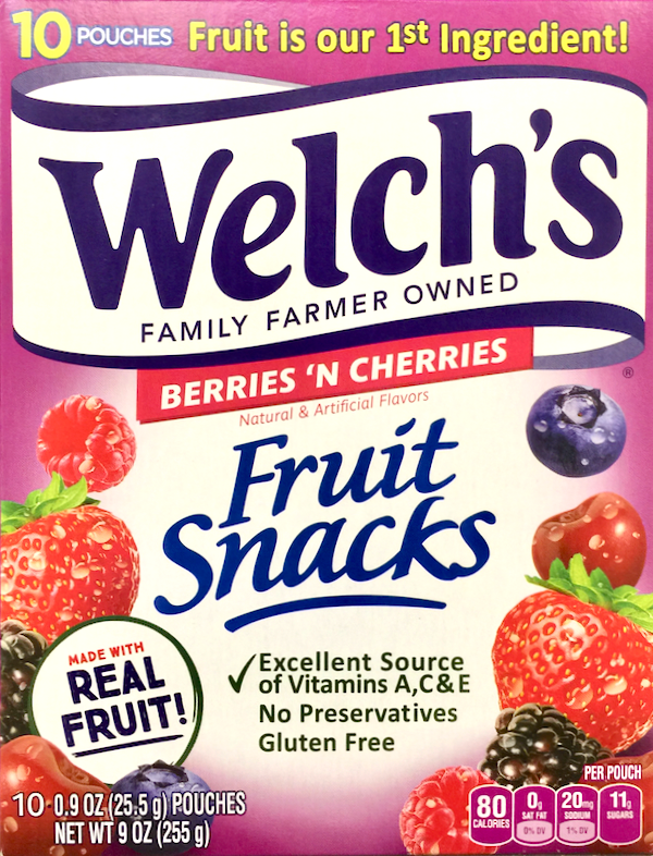 웰치 Welch's 글루텐/방부제-프리 베리 & 체리 구미 25g 10팩 (255g)