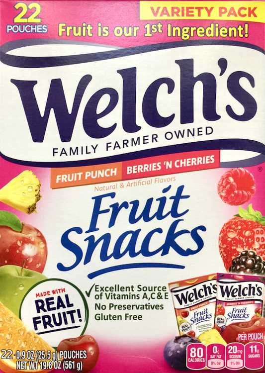 웰치 Welch's 글루텐/방부제-프리 과일 구미 2가지맛 25g 22팩 (561g)