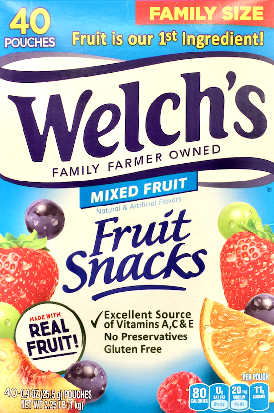 웰치 Welch's 글루텐/방부제-프리 믹스드 후르츠 구미 25g 40팩 (1kg)